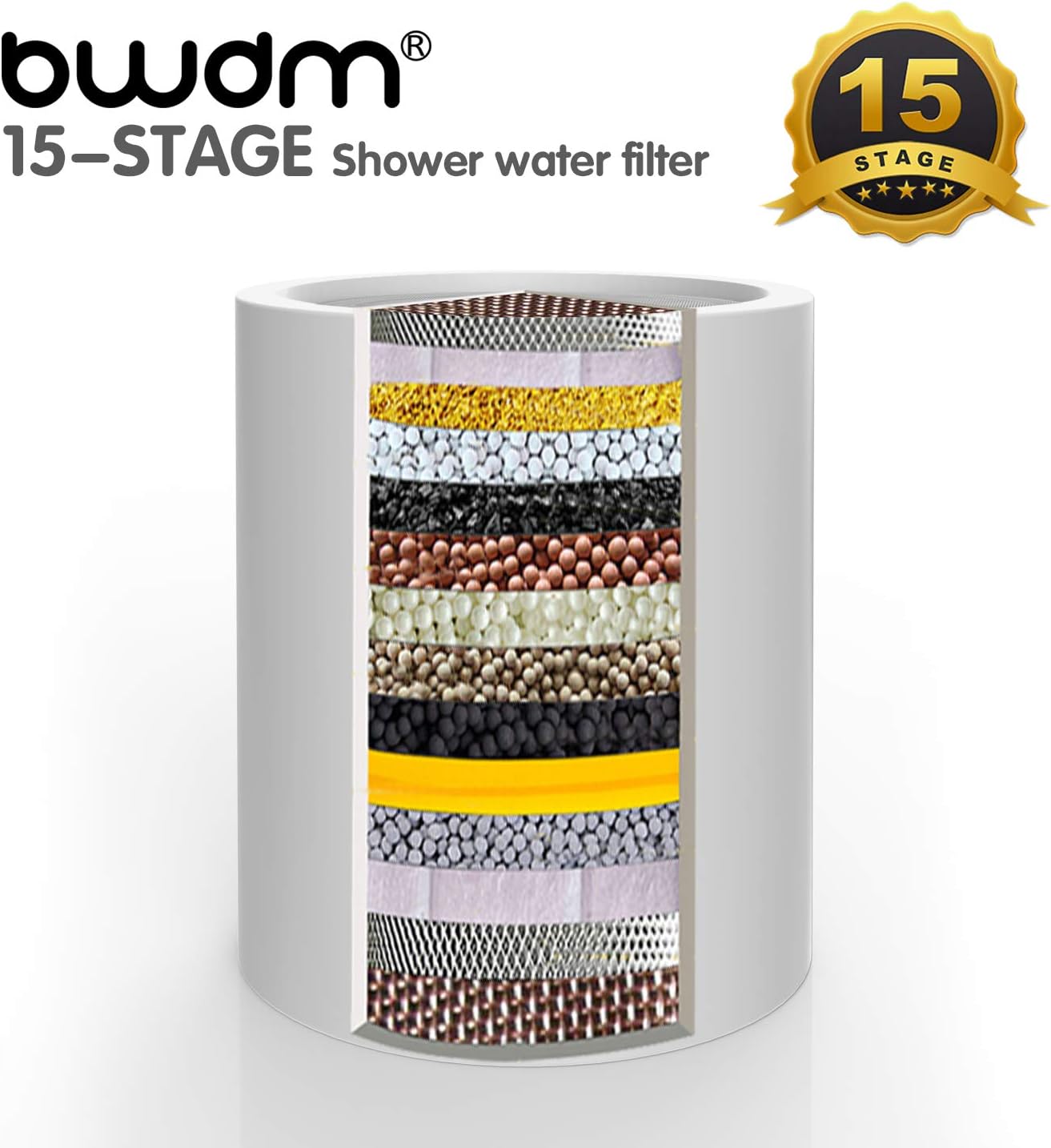 15 Stage Shower Filter Cartridge,High output Universal replacement filter cartridge, Remove Chlorine Heavy Metals and Other Sediments, Reduces Dry Itchy Skin Dandruff BWDM.Pack of 1
