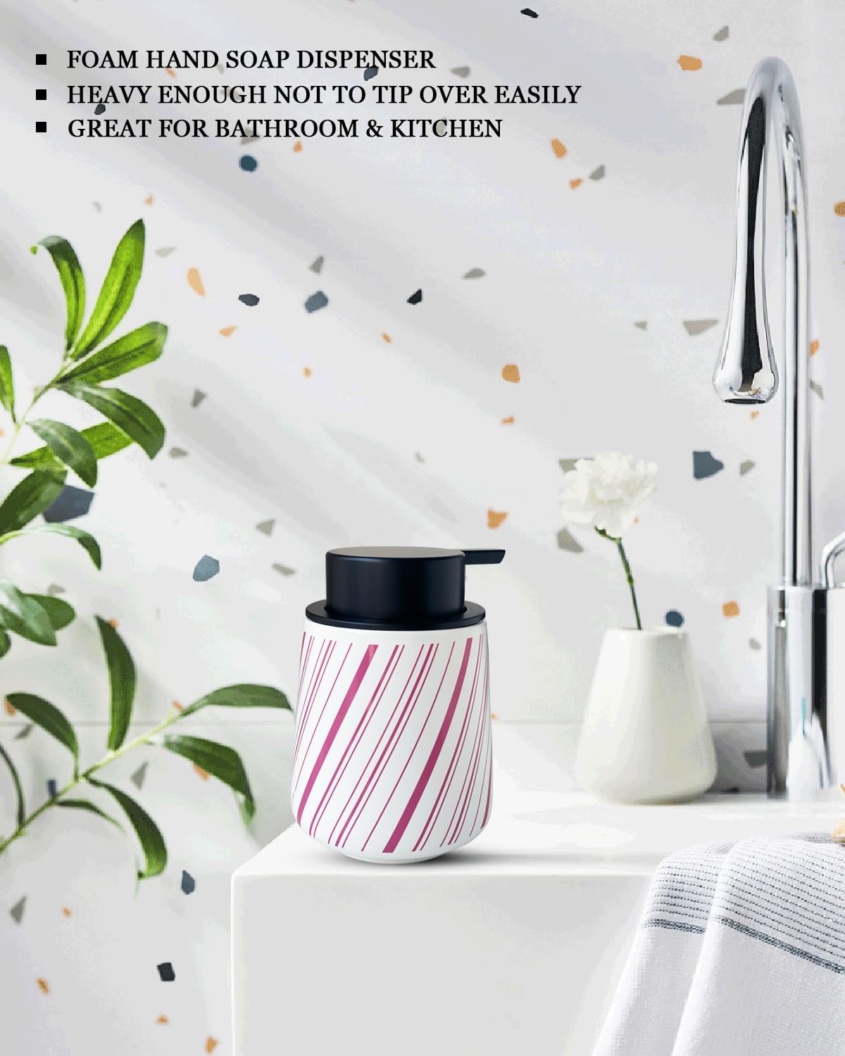 Chic Soap Dispenser Bathroom Ceramic Hand Foam Soap Dispenser for Bathroom Deco 12 Ounce Refillable Liquid Dispenser for Kitchen (RED)