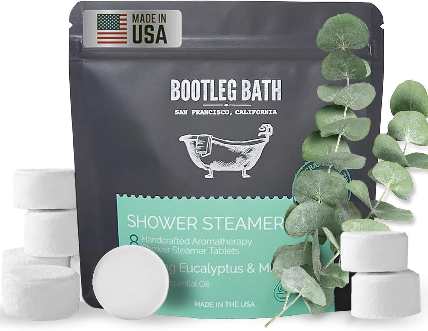 Shower Steamers Aromatherapy Eucalyptus and Mint 8 Pack, 100% Pure Essential Oil, All Natural, for Men and Women, Made in USA