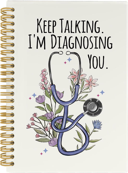 CUANFDDSF Therapist Gifts Notebook, Therapy Journal Notebooks for Women, SLP Speech Therapy Gifts,Writing Pads,Keep Talking I'm Diagnosing You Stethoscope Floral Hardcover Spiral Notebook 5.5x8.3 Inch
