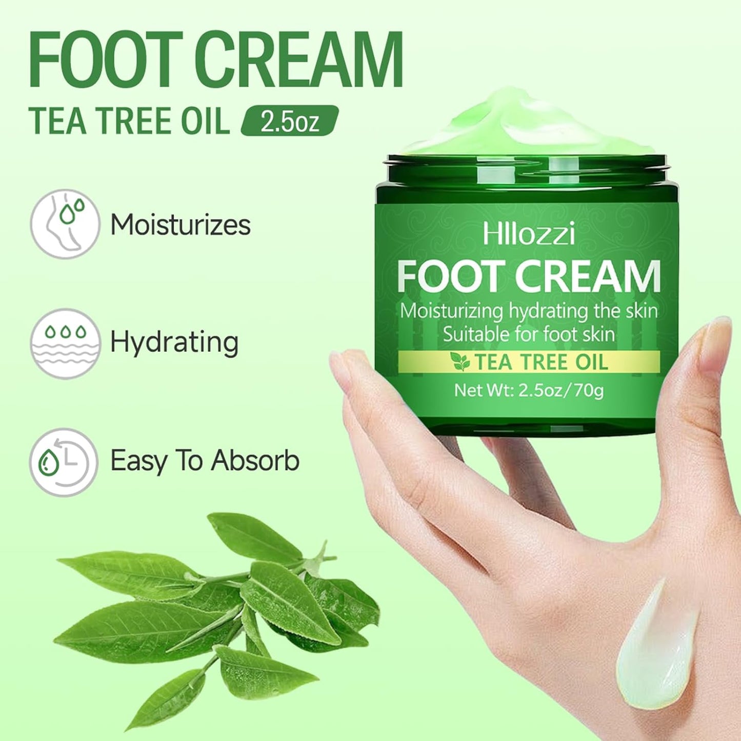 Tea Tree Oil Foot Cream for Dry Cracked Heels and Feet, Ultra-Hydrating Softening Foot Cream, Moisturizes for Healthy Feet, 2.5 oz