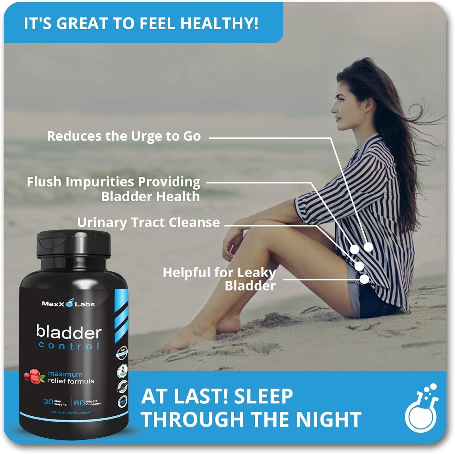 Bladder Control Supplement - Overactive Bladder Control Pills - Potent Blend of Pumpkin Seed Oil, Cranberry Extract & Vitamin D3 - Urinary Tract Infection Treatment for Women & Men - 60Ct