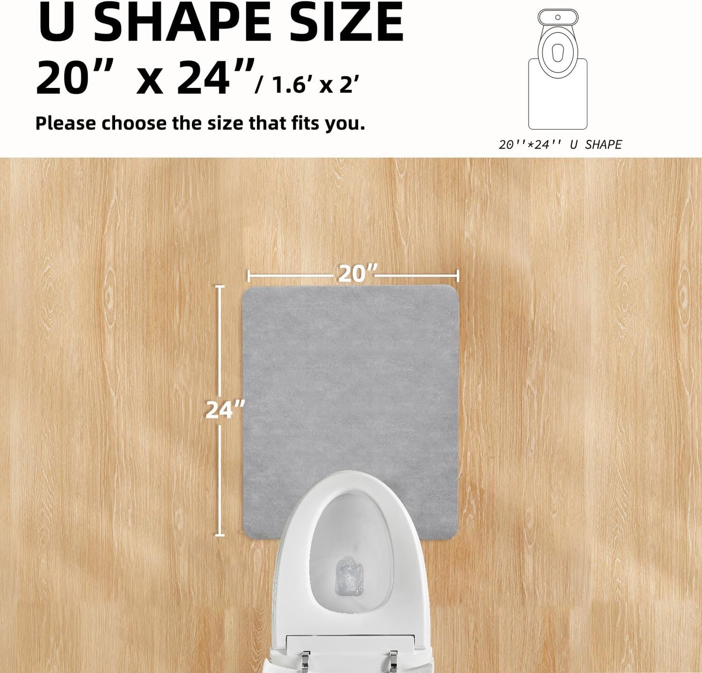 Toilet Rug, Thin Toilet Rugs U Shaped Washable Non Slip Absorbent Quick Dry Low Pile Toilet Mat, 20"x24" U Shape Light Grey