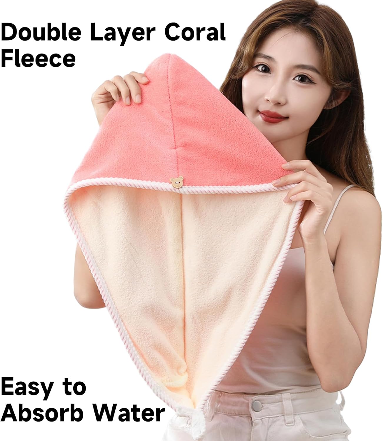 Microfiber Hair Towel, Hair Towel wrap for Women,Hair wrap Towels,Hair Turbans for Women Wet Hair, wrap for Kids (Pink and White) 1pcs