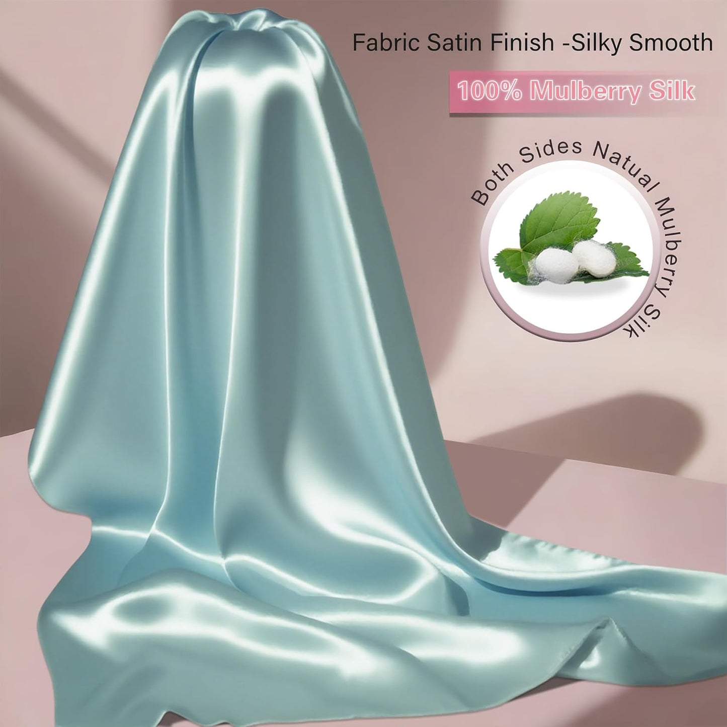 Mulberry Silk Pillow Cases with Zipper, Ultra Smooth Soft Breathable Cooling Pillow Cases for Hot Sleepers, Silk Satin Pillowcase for Hair and Skin, Gifts for Women (Haze Blue, King Size, 1 Pack)