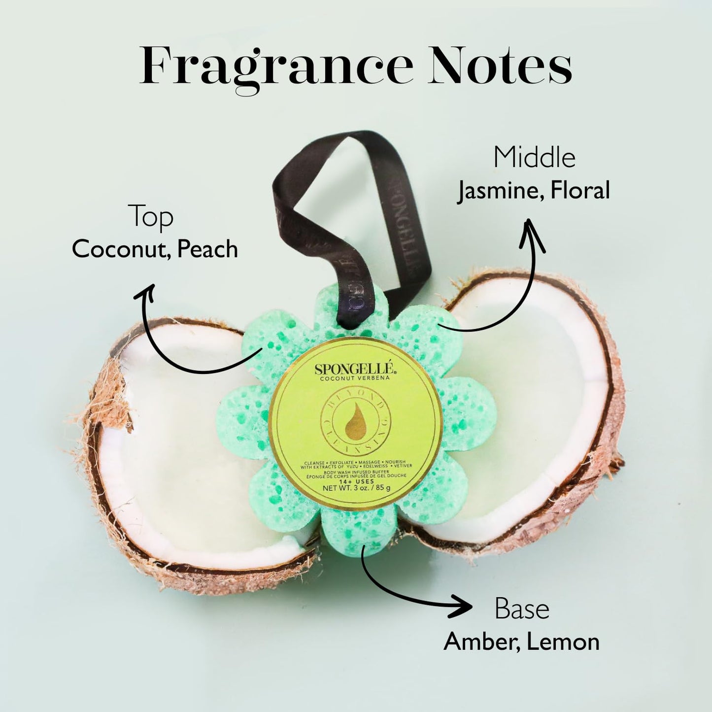 Spongelle Coconut Verbena Wild Flower Buffer Body Scrubber | Bath & Shower Loofah for Women | Exfoliator with Body Wash Infused Sponge | 14+ uses