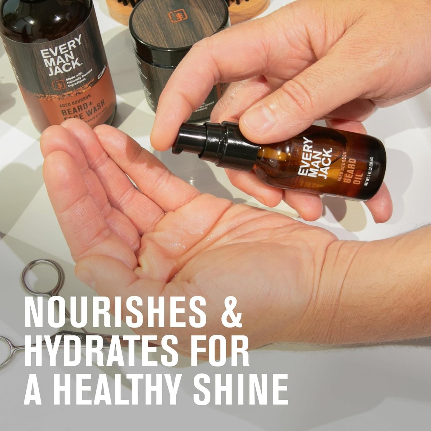 Every Man Jack Men's Beard Oil - Aged Bourbon Fragrance - Deeply Moisturizes and Softens Your Beard and Adds a Natural Shine - Naturally Derived with Shea Butter and Argan Oil - 1 fl oz