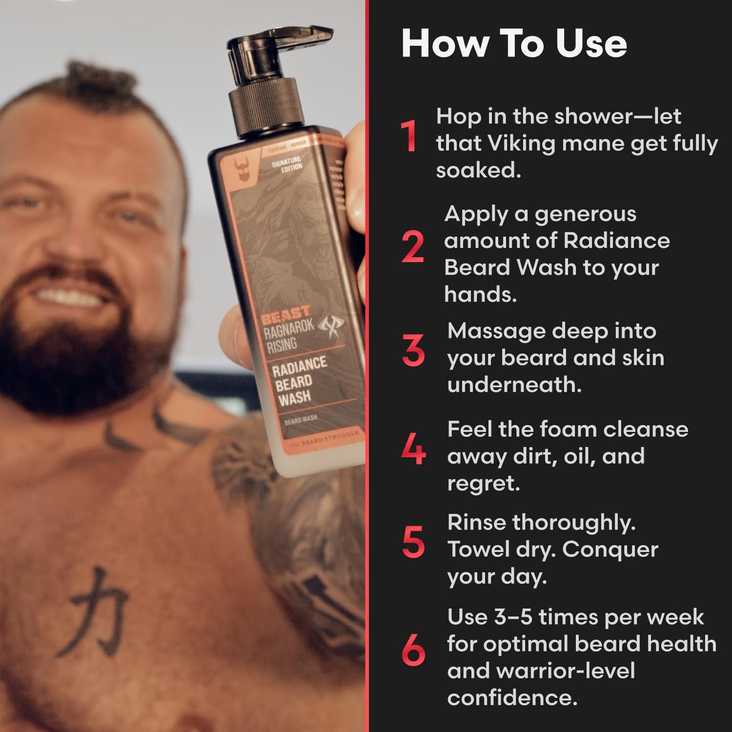 The Beard Struggle Eddie Hall Beast Line Beard Wash – Ragnarok Rising Signature Edition – Deep Cleansing Beard Shampoo for Men – Hydrates & Strengthens with Legendary Scent - 8 fl oz