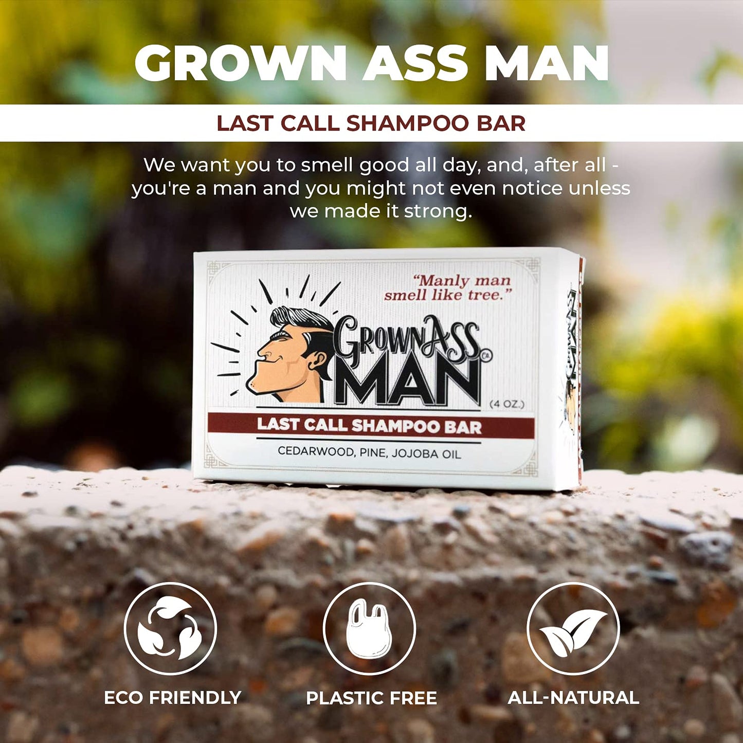Grown Ass Man Co. - Solid Shampoo Bar Rich Lather 3 in 1: Hair, Beard & Body Wash - Plastic Free & Eco-Friendly, Natural & Organic Clean for All Hair Types, 4oz Bar (Last Call, 6-Pack)