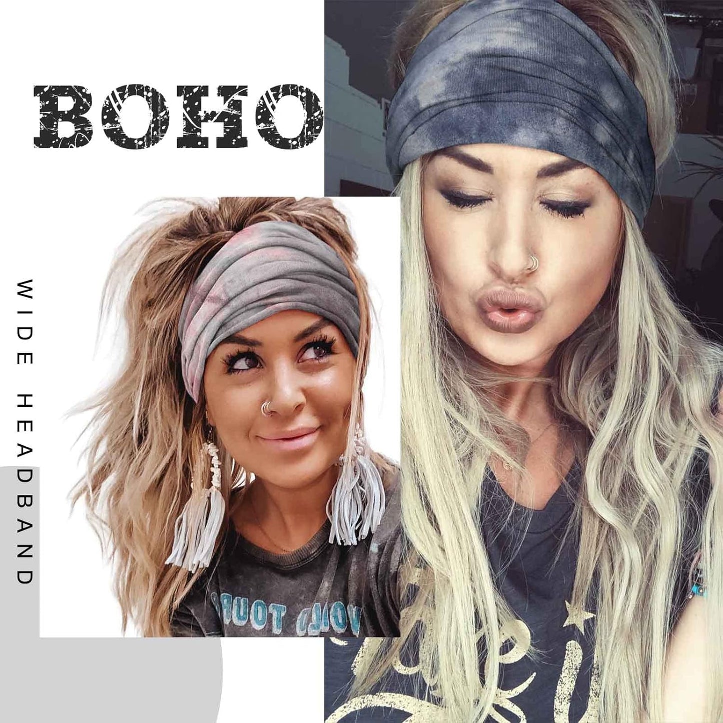 Acenail Wide Headbands Women Knotted Turban Headband Elastic Non Slip Hairbands Tie Dye Yoga Cotton Hair Scarfs Workout Boho Head Wraps Fashion Hair Accessories for Women 4Pcs(Tie Dye A)