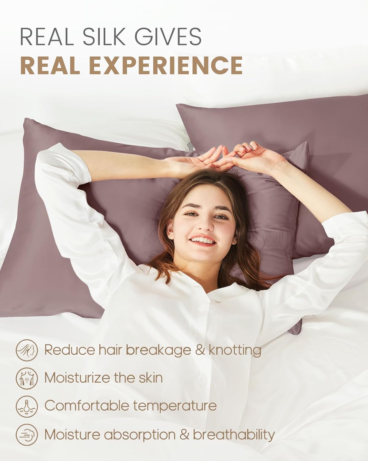 THXSILK Set of 2 100% Pure Mulberry 6A+ Silk Pillowcases for Hair and Skin, Concealed Zipper Closure, Cooling Natural Organic Double Sided Mulberry Silk Pillow Case (Purple, Queen 20"x30")