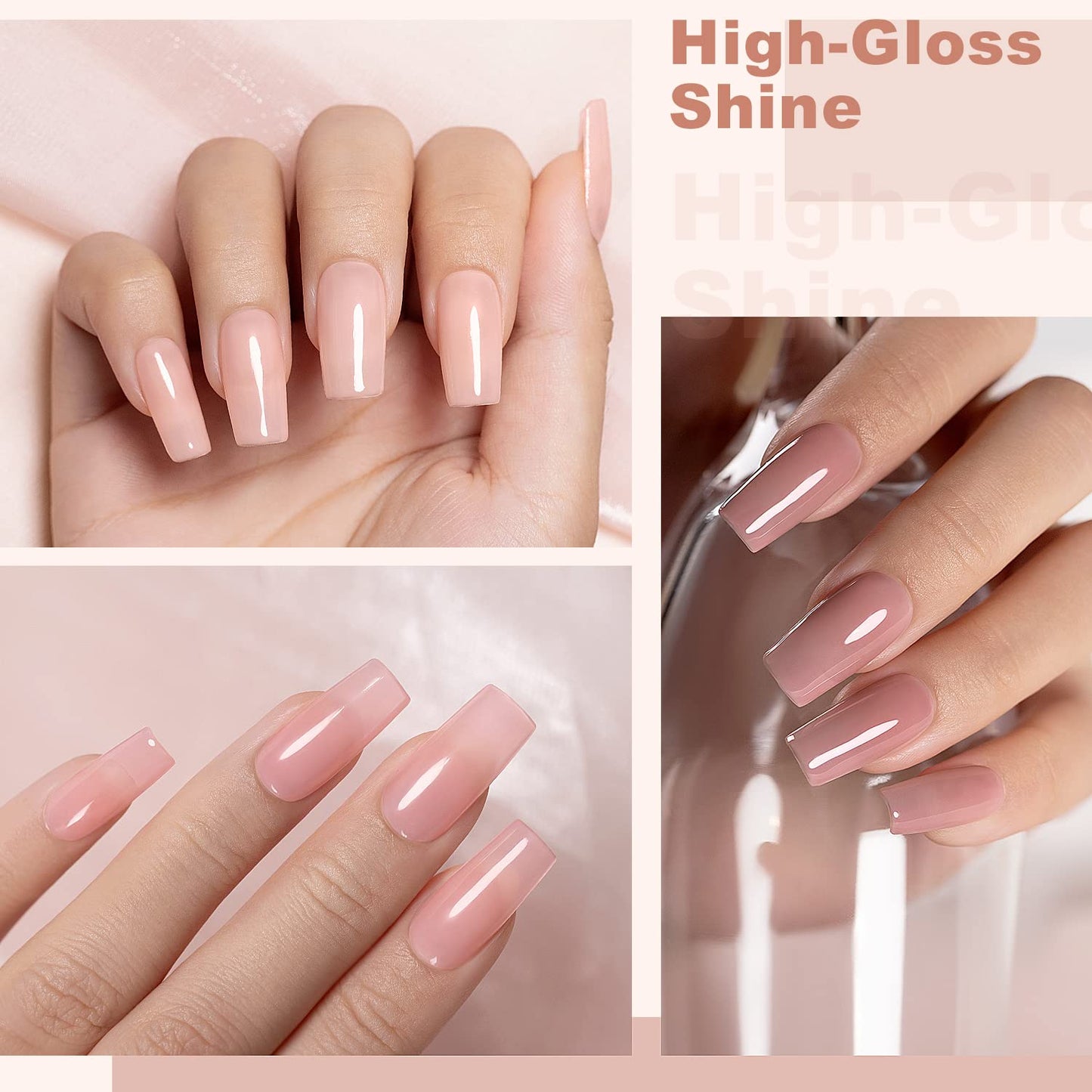 RARJSM Nude Gel Polish Set Jelly Pink Collection of 6 Transparent Natural Colors Sheer Pink Milky Mavue Purple Light Brown French Manicure LED UV Gel Nail Polish Soak Off Curing Requires Home Salon