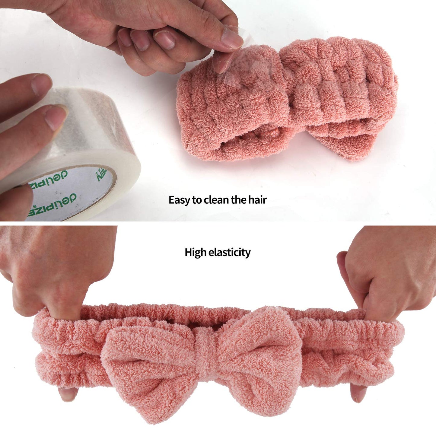 4 Pack Makeup Spa Headband Microfiber Bow Towel Soft Fluffy Washing Face Headband for Women Girls Shower Bath Skincare (White, Blue, Pink, Brown)