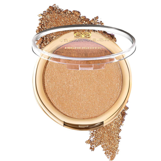 YOUNG VISION Pressed Powder Highlighter, Baked Natural Glow Contour Powder & Face Highlighter, Cruelty Free, Shimmer Highlighting Makeup for Face, Eye, Eyeshadow, Body, Skin (Brown)