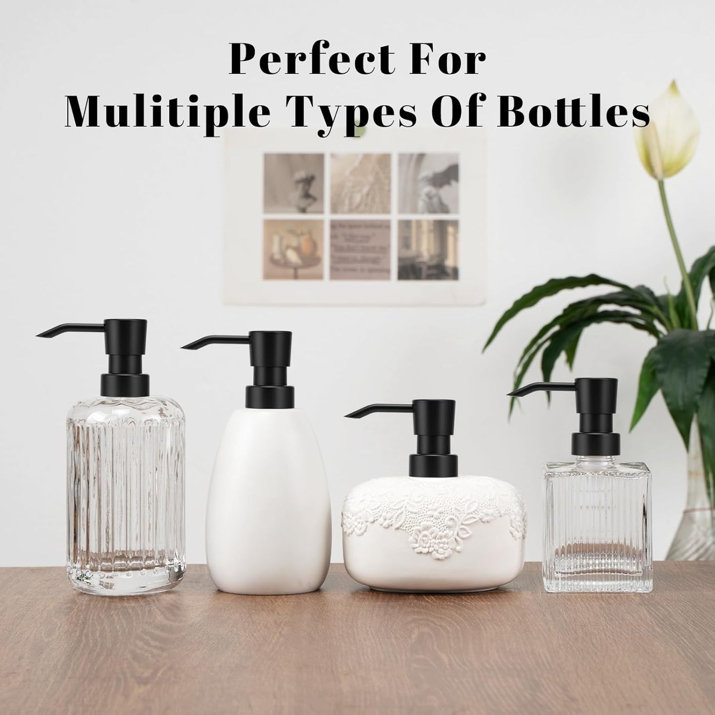 Soap Dispenser Pump Replacement for Standard 28/400 Thread Size Refill Dispenser Pump Head for Lotion Dish Soap Kitchen Bathroom Countertops,2 Pack(Black)