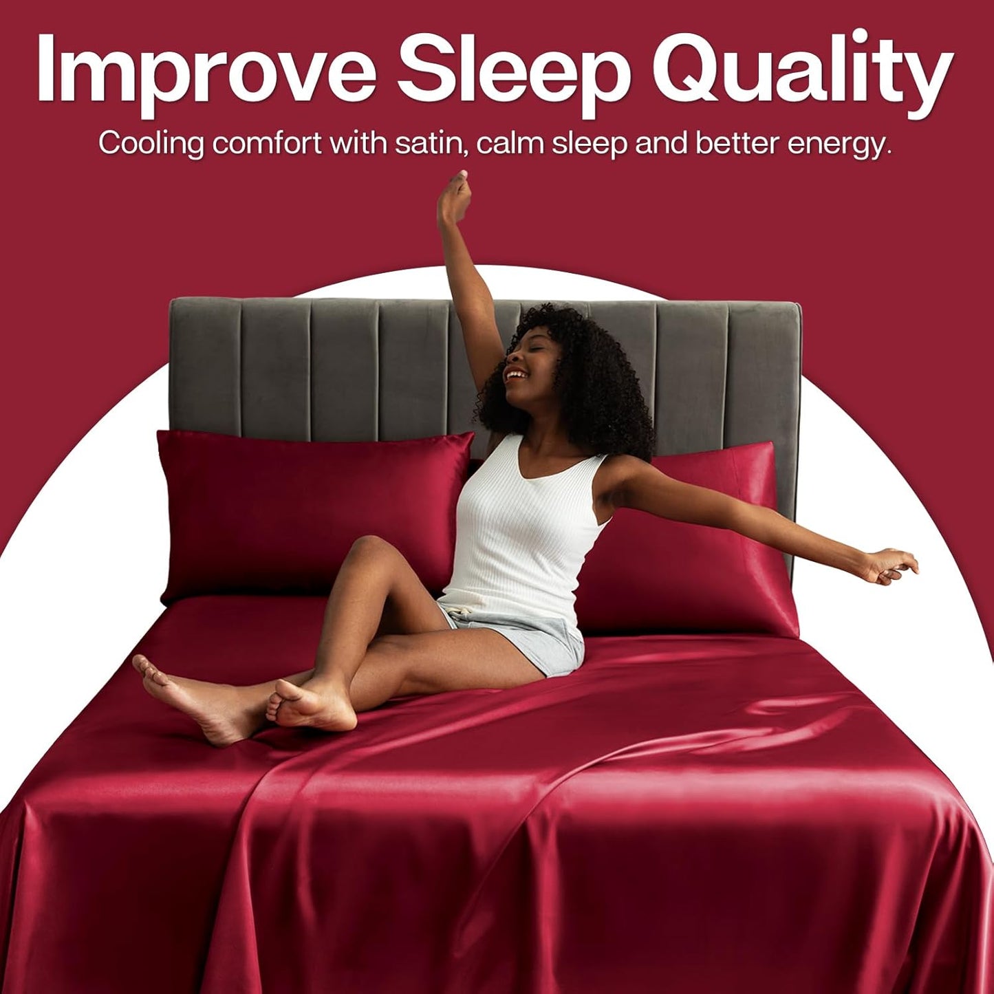 MR&HM Satin Pillowcase for Hair and Skin, Silk Satin Pillowcase 2 Pack, King Size Pillow Cases Set of 2, Silky Pillow Cover with Envelope Closure (20x40, Burgundy)