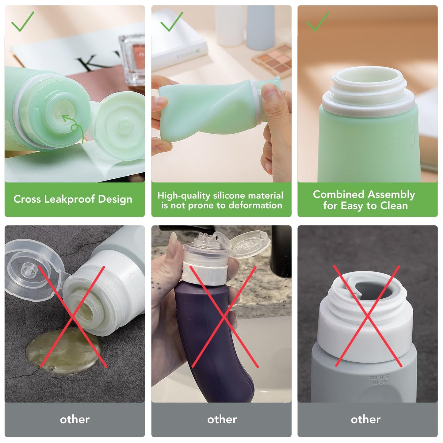 Valourgo 15 Pack Travel Bottles Set, TSA Approved Leak Proof Silicone Travel Containers Jar for Toiletries, Lotion Body Wash, Travel Essentials