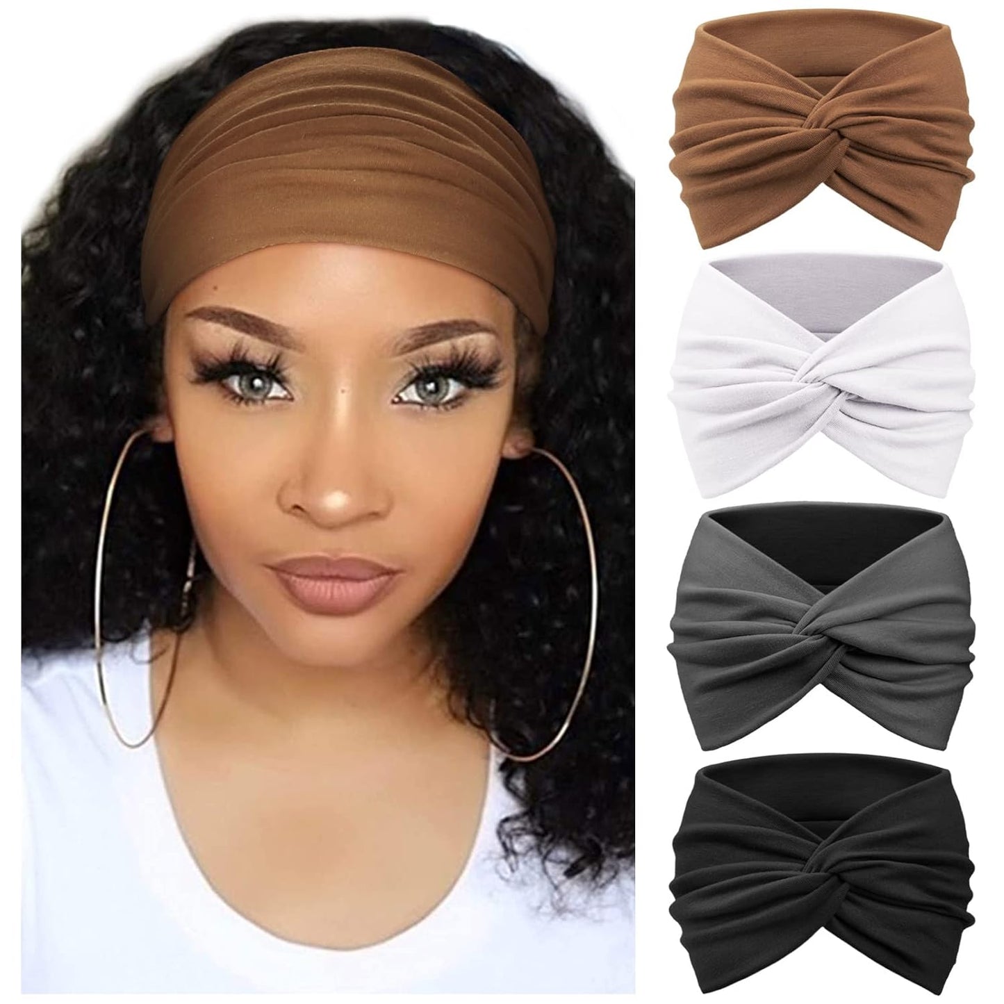 DRESHOW 4 Pack Turban Headbands for Women Wide Vintage Head Wraps Knotted Cute Hair Band Accessories