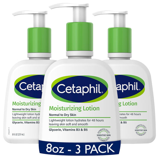 Cetaphil Face & Body Moisturizer, Hydrating Moisturizing Lotion for All Skin Types, Suitable for Sensitive Skin, NEW 8 oz Pack of 3, Fragrance Free, Hypoallergenic, Non-Comedogenic