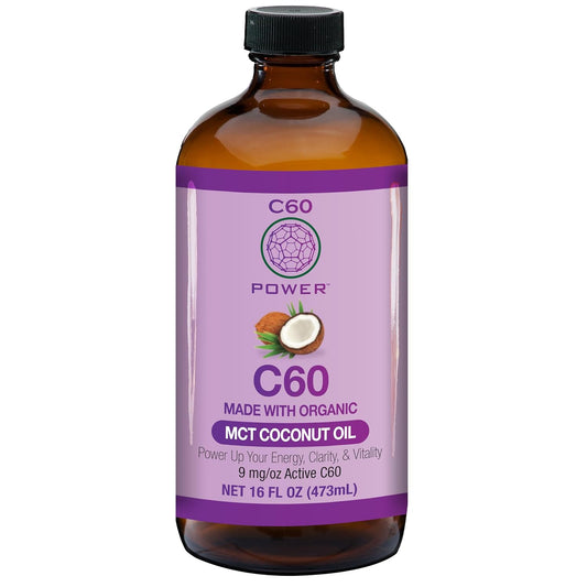 C60 Purple Power Organic MCT Coconut Oil, Organic Cold-Pressed Coconut Oil, 99.99% Pure C60 Carbon Fullerenes (16 oz)