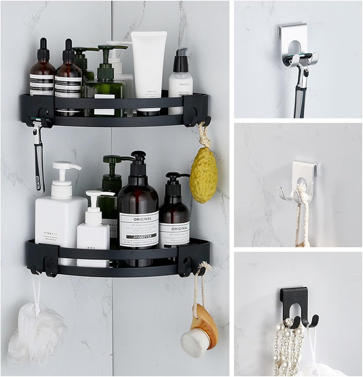 Shower Caddy Hook Razor No Drill Shower Hanger for Hanging Loofah, Towels,Razor Hook Bathroom Office Storage Rack Hanging Bathroom Kitchen Scissors holder-4pcs (Silver)
