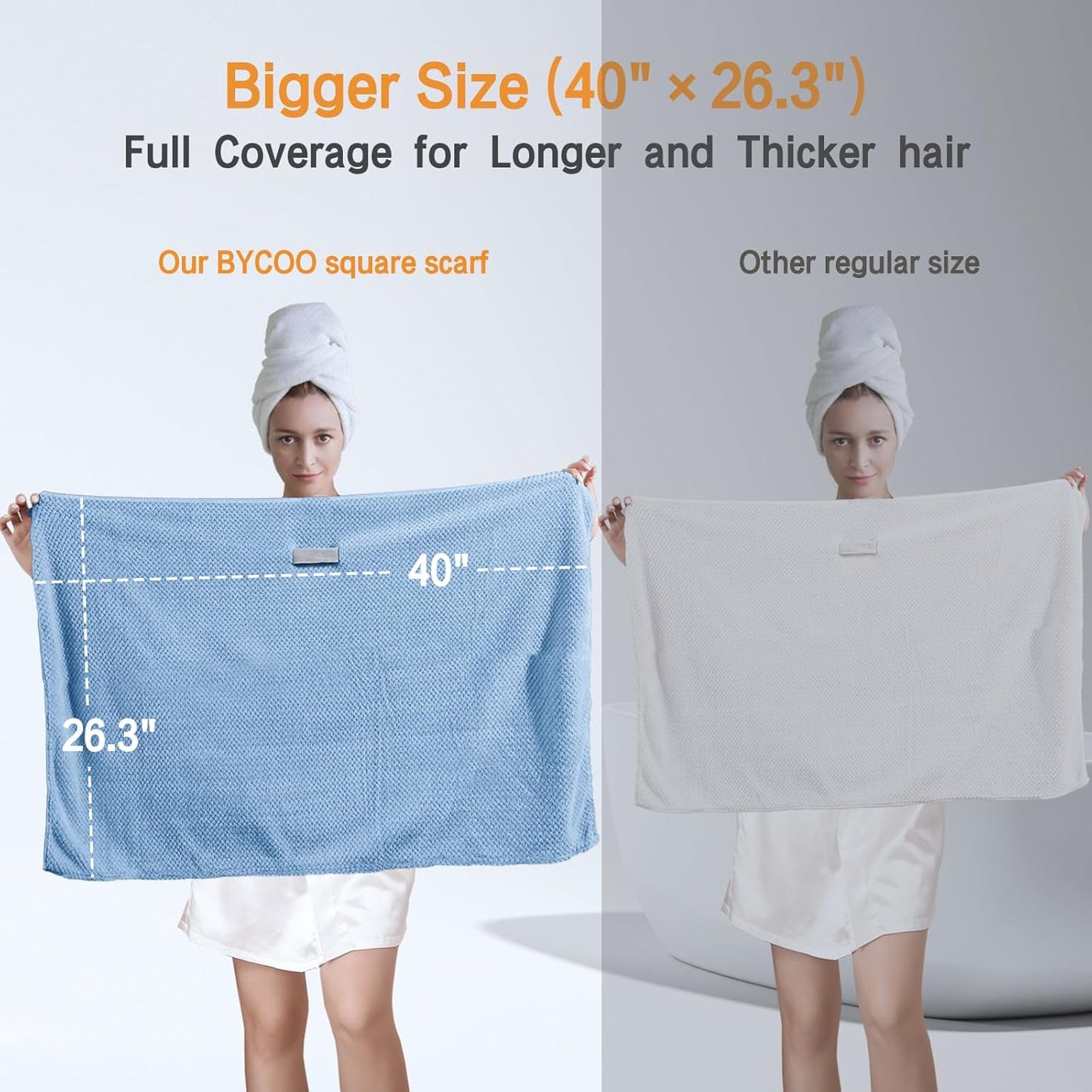 2 Pack Large Microfiber Hair Towel Wrap for Women, Anti Frizz Hair Drying Towel, Fast Dry Hair Turban for Wet Hair, Long, Thick, Curly Hair, Super Absorbent Soft Hair Towels (Blue & Gray)