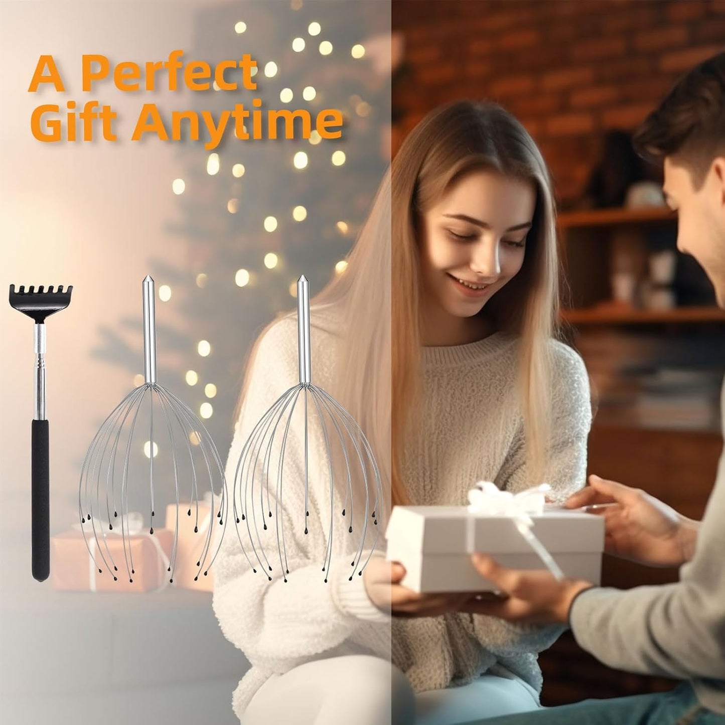 YEZY Head Massager 20 Fingers Head Scratcher Scalp Massager, Back Scratcher, Stocking Stuffers for Scalp Massage Back Massage 2 Pack (Silvery)