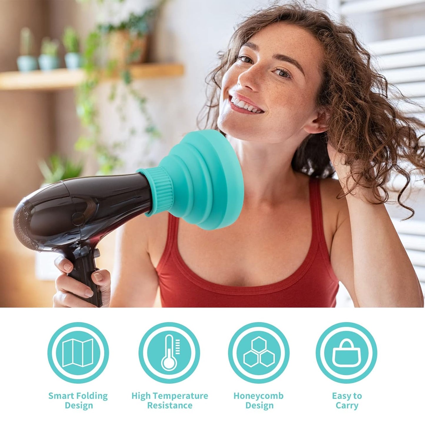 Collapsible Blow Dryer Diffuser, Segbeauty Travel Portable Hair Diffuser for Natural Curly Hair, Professional Lightweight Folding Diffuser Attachment for Dryers Nozzle 1.54 to 1.69 inches Ice Blue