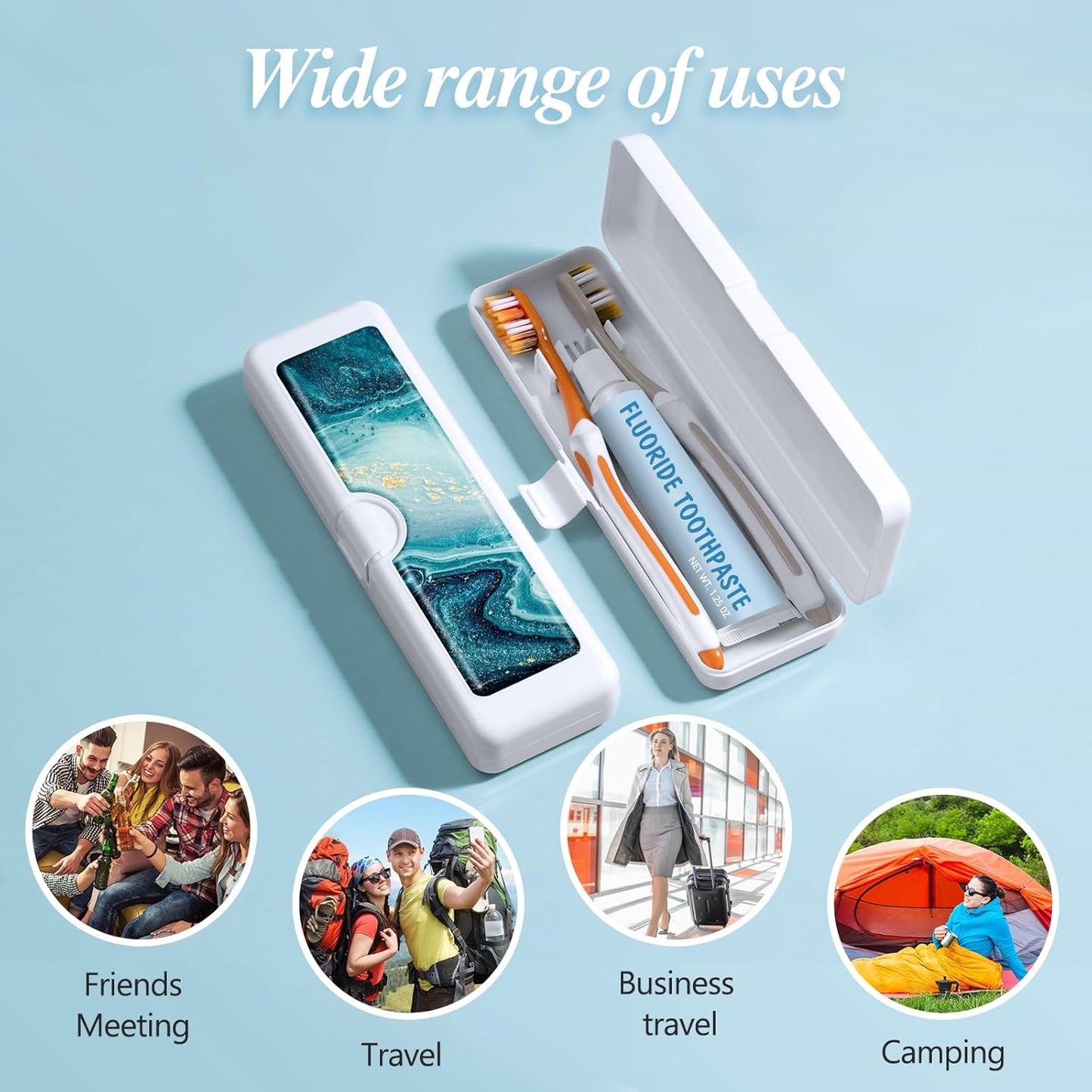 Toothbrush Travel Case - Colorful Pattern, Holder and Covers for Toothbrushes, Includes Tongue Scraper Case