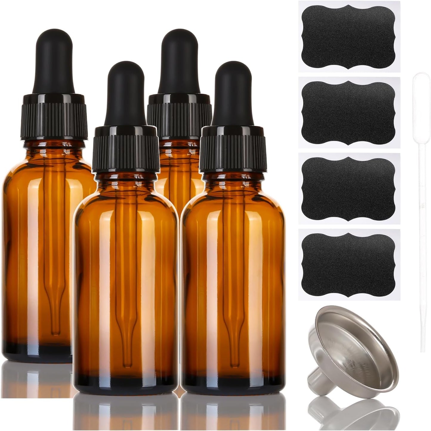 1 oz Amber Glass Dropper Bottles,4 Pack 30ml Empty Reusable Leak Proof Thick Tincture Bottles for Essential Oils,Hair Oil,Liquids,Laboratory,Pharmacist Bottle,Massage,Perfumery Aromatherapy