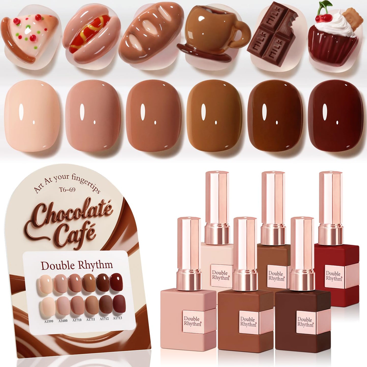 Double Rhythm 6 Pcs 15 ML Gel Polish Set Same Color Same Bottle Soak Off Gel Polish Kit Nail Art Manicure Salon DIY at Home for Women (Burgundy Cherry Brown Coffee -T6-69)