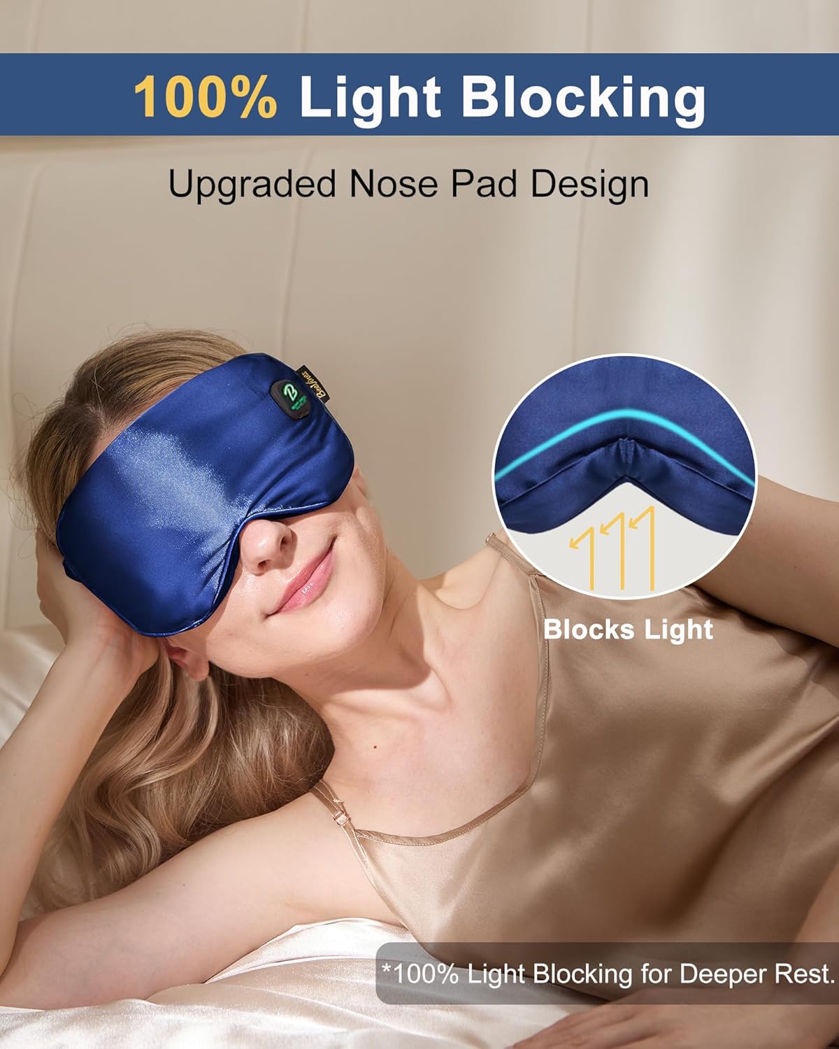 BeeVines Cordless Heated Eye Mask, Electric Heat Eye Masks for Dry Eyes, Light Blocking Warm Compress for Women Men, Rechargeable Eye Warmer with Travel Pouch & Washable Cover(Blue)