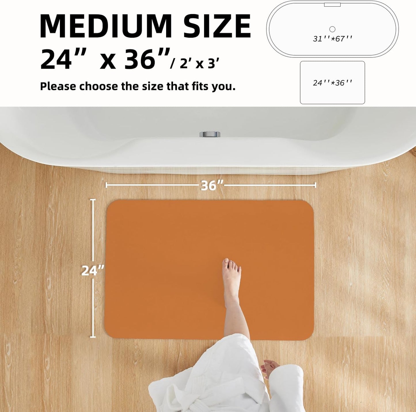 Bathroom Mat Quick Dry, Bathroom Rugs Non Slip Washable Thin Absorbent Bath Mat Fits Under Door Bathroom Floor Mat Perfect for Bath, Shower, or Sink 24"x36" Orange