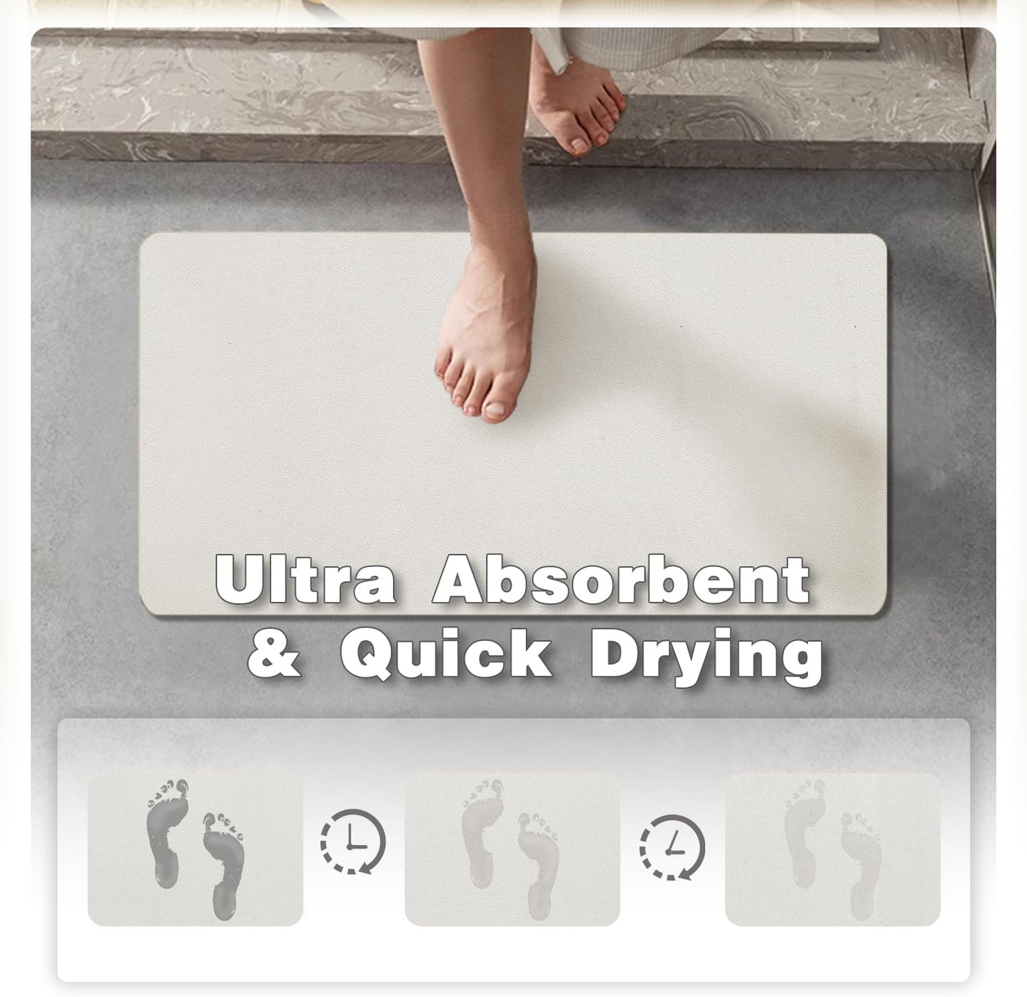 Small Bathroom Mat Quick Dry, Bathroom Rugs Non Slip Washable Thin Absorbent Bath Mat Fits Under Door Bathroom Floor Mat Perfect for Bath, Shower, or Sink 12"x12"/1'x1‘ White