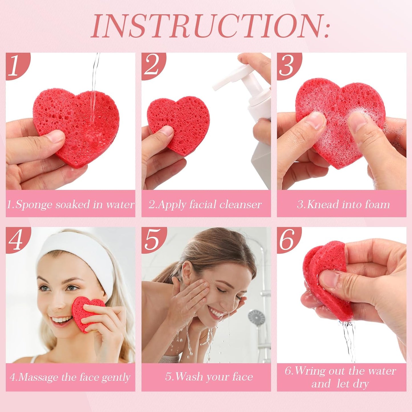 Sieral 120 Pcs Compressed Facial Sponges with Container Disposable Face Sponge Pads for Washing Face Cleansing Exfoliating Esthetician Makeup Removal(Heart,Red)