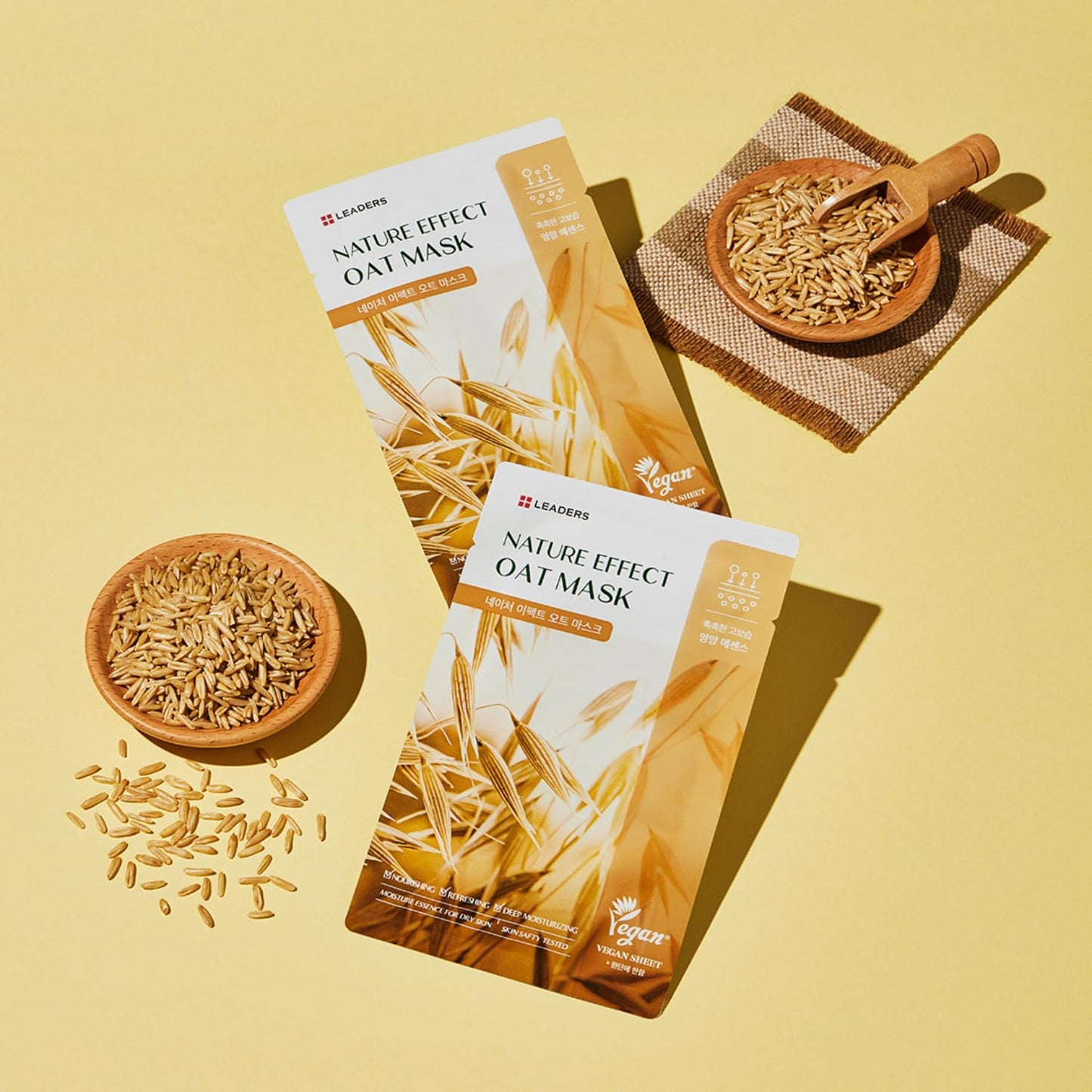 LEADERS Nature Effect Oat Mask - Hydrating & Soothing Face Mask for Dry, Irritated Skin | Nourishes, Soothes, Dryness with Oat Extract | Serum Content, Vegan Certified - 10 Sheets