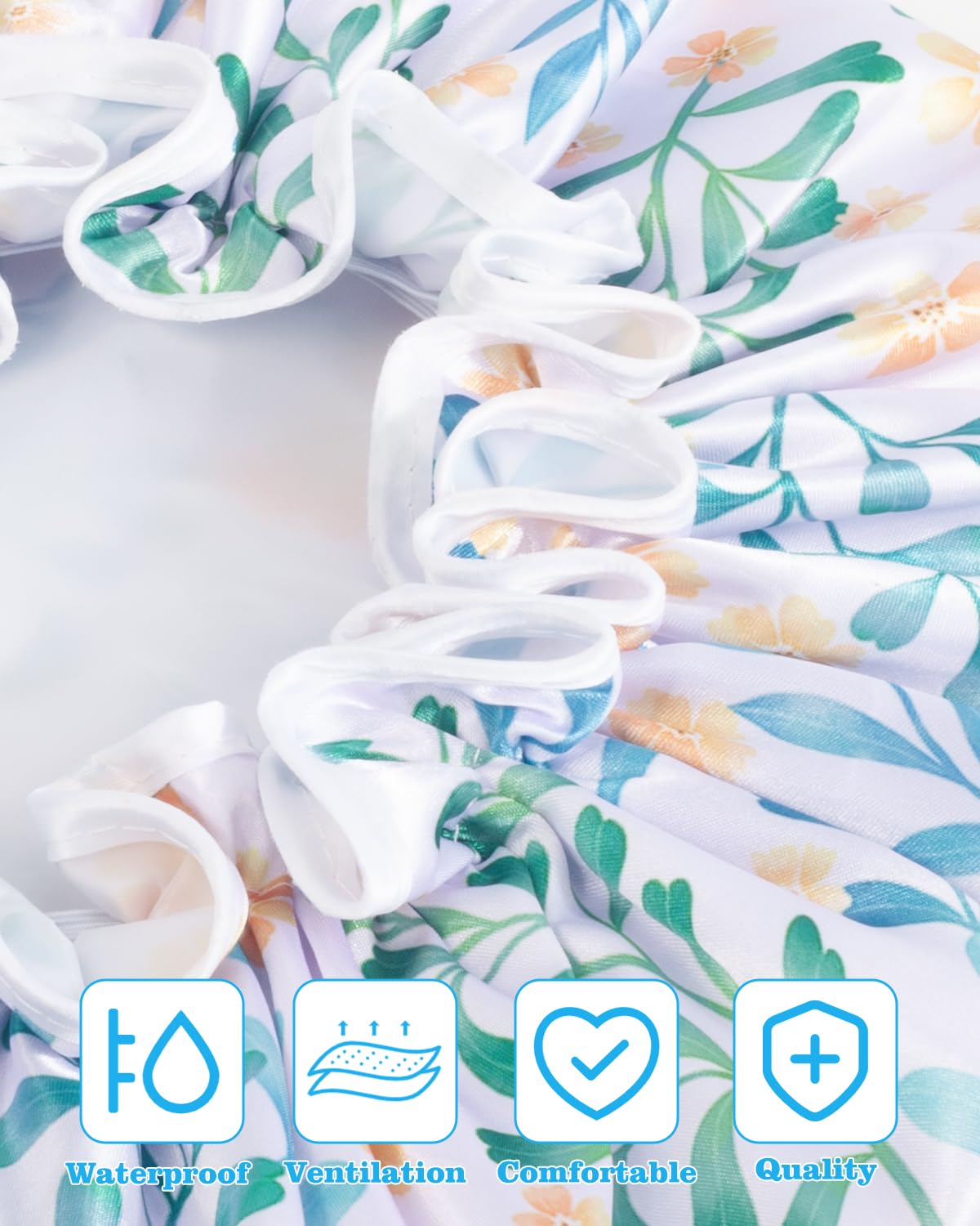 Aquior Shower Cap for Women, Reusable Shower Caps Double Layer Waterproof Womens Girls Adult Hair Cap for all Hair Lengths with EVA Lining, Soft Shower Caps for Long Thick Hair