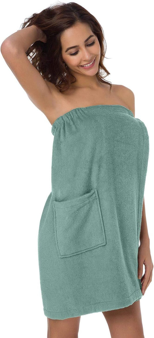 SIORO Women Bath Towel Wrap Robe, Soft Cotton Terry Spa Cloth, Plush Adjustable Closure for Shower, Travel, Pool, Gym