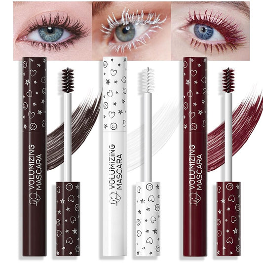 Colored Mascara for Eyelashes Set,Colorful Waterproof Mascara for eyelashes Long lasting Charming Voluminous for Women Halloween Eye Makeup (3Pcs 02#Brown&04#White&05#Red, F)