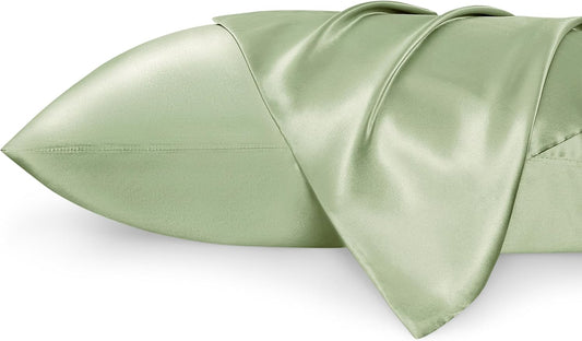 Bedsure Satin Pillowcase 2 Pack Similar to Silk Pillow Cases Standard Size, Pillow Case for Sleeping Women with Envelope Closure, Gifts for Women Men, Sage Green, 20x26 Inches, 2pcs