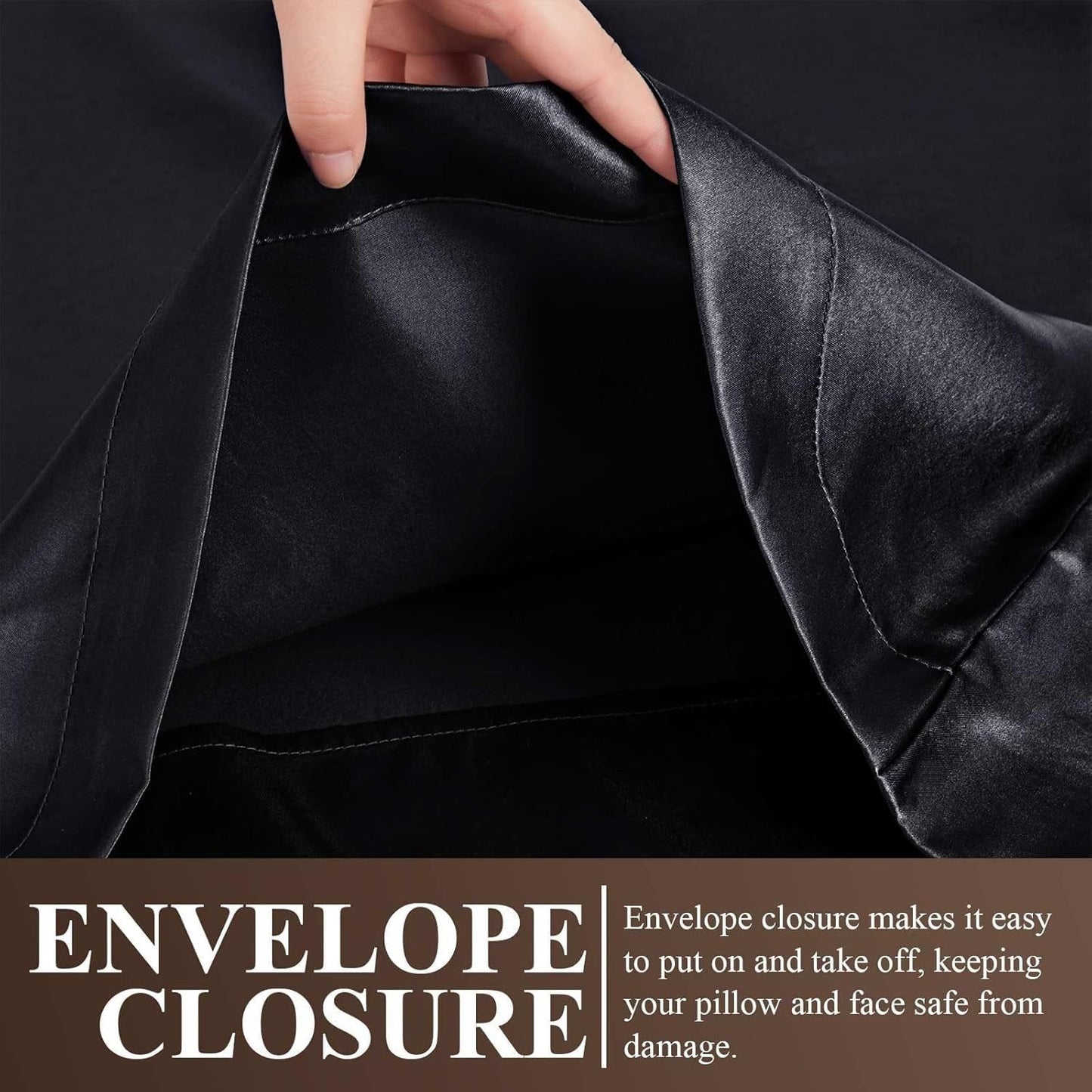 Juwenin Bedding,Super Soft and Luxury Silky Satin Pillowcase (Silky Satin Pillow Case for Hair) (Black, Body)