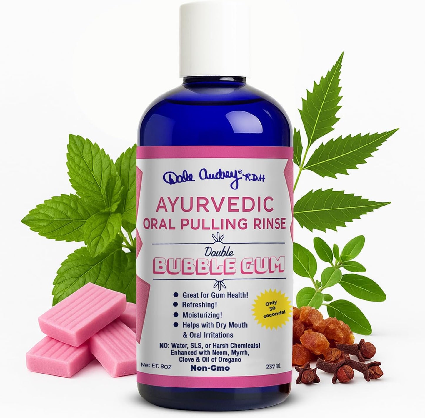 Oil Pulling for Teeth and Gums | Made in USA Bubble Gum Flavored Organic Sesame Oil Oral Rinse Mouth wash | Ayurvedic Pulling Rinse to Freshen Your Breath | Oral Care Teeth Whitening Mouthwash-8 FL Oz