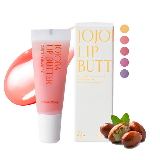 PINKWONDER Jojoba Lip Butter (01 Gentle Orange) | Hydrating Lip Balm with Organic Jojoba Oil | Non-Sticky Lip Gloss for Dark Lips | Korean Lip Balm