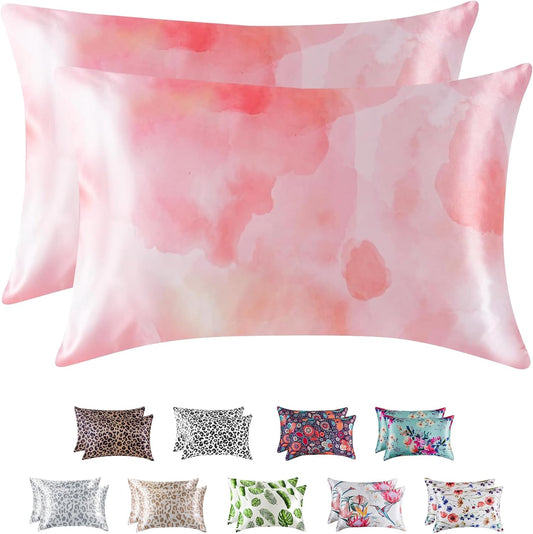 MR&HM Satin Pillowcase for Hair and Skin, Silk Satin Pillowcase 2 Pack, King Size Pillow Cases Set of 2, Silky Pillow Cover with Envelope Closure (20x40, Dream Pink)