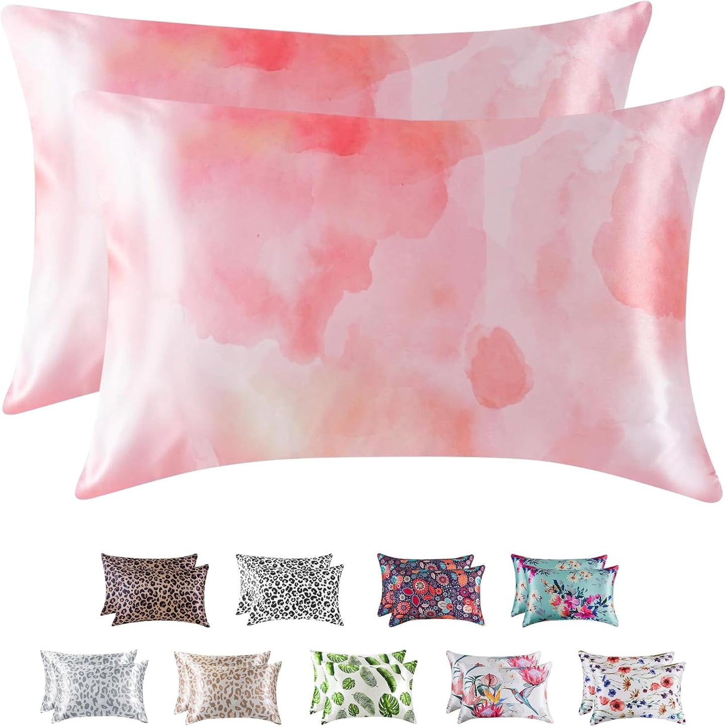 MR&HM Satin Pillowcase for Hair and Skin, Silk Satin Pillowcase 2 Pack, King Size Pillow Cases Set of 2, Silky Pillow Cover with Envelope Closure (20x36, Dream Pink)