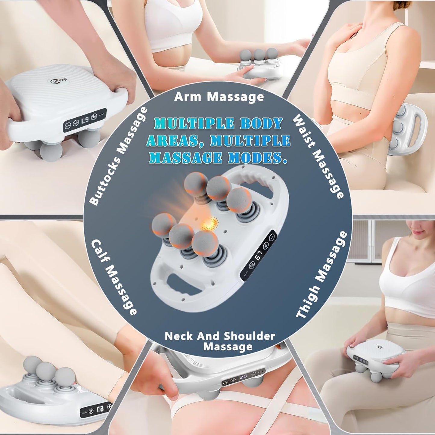 6 Head Massage Gun Deep Tissue with 9 Levels & 9 Modes, Electric Massager Tool for Legs, Arms, Waist, Back, Buttocks - Full Body Muscle Pain Relief, Ideal Gifts for Women, Men, Mom, and Dad