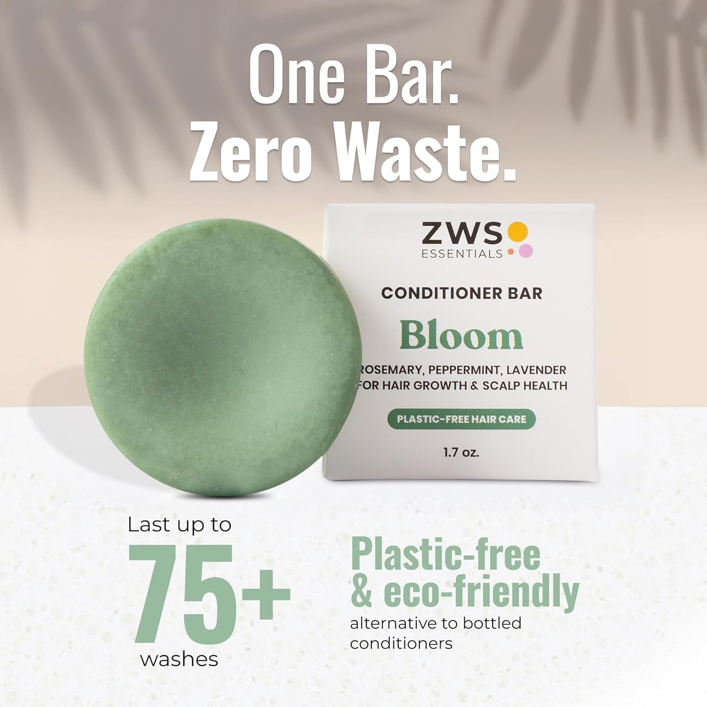 Bloom Conditioner Bar, Vegan Solid Hair Conditioner for Hair Growth & Scalp Health, with Rosemary, Lavender, Peppermint, Zero Waste, Travel-Friendly