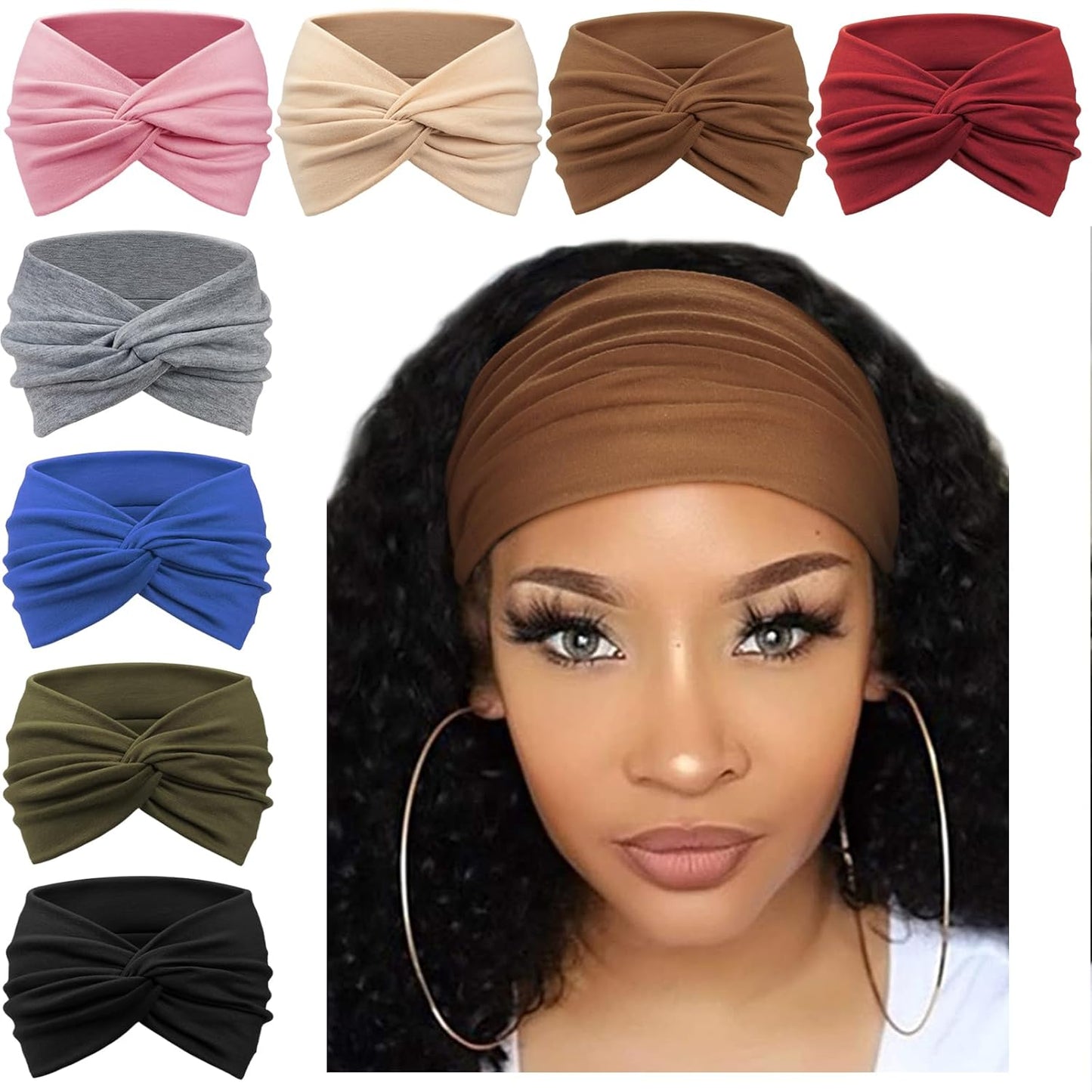 Extra Wide Headbands for Women Large Turban Headband Non Slip Boho Elastic Hairband Hair Twisted Knot Head Bands Accessories