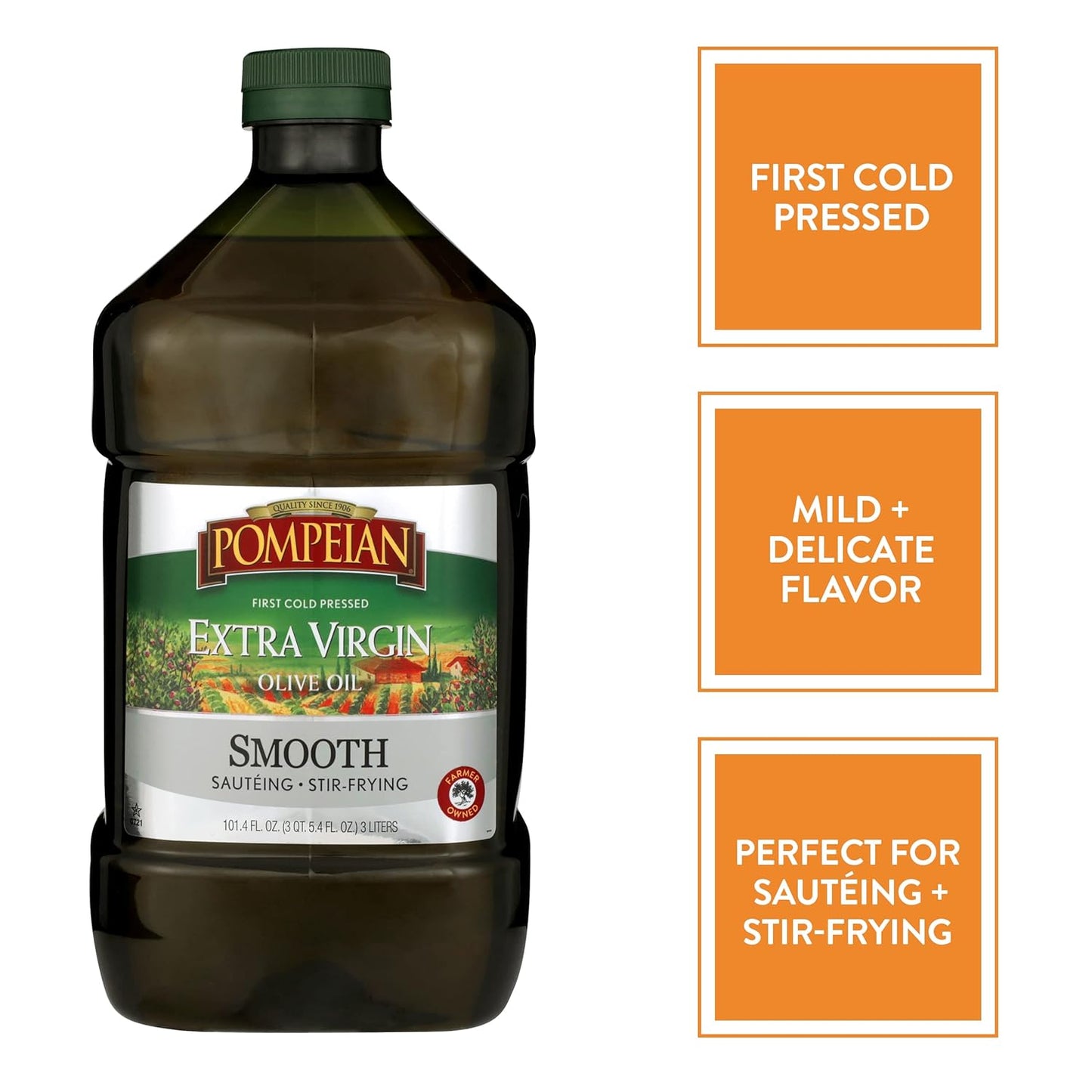 Pompeian Smooth Extra Virgin Olive Oil, Contains Polyphenols, First Cold Pressed, 101 Fl Oz