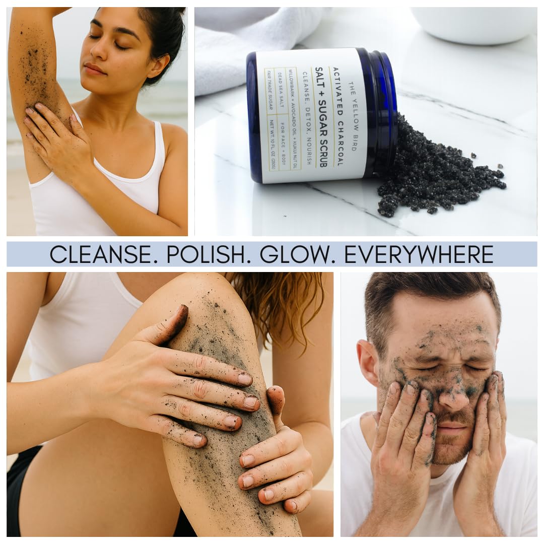 Activated Charcoal Face & Body Scrub – Natural Deep Cleansing Exfoliator for Smooth, Soft Skin – Gentle Salt & Sugar Scrub for Armpit & Foot Detox – For Men & Women – Made in USA